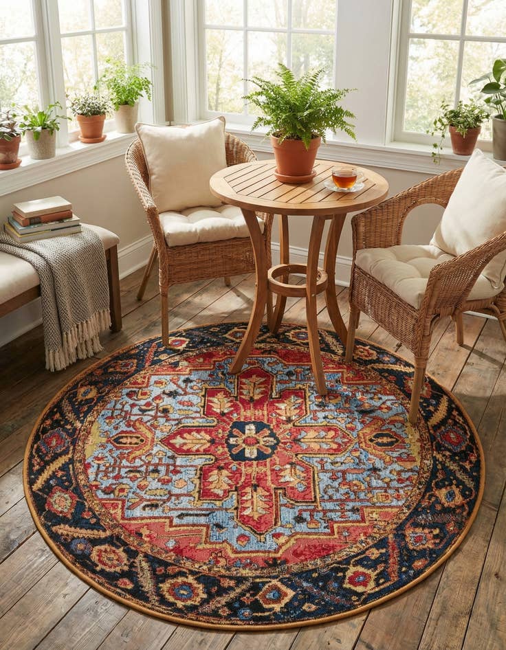 Detail image of  4' x 4'  Washable Traditional Indoor / Outdoor Round Rug