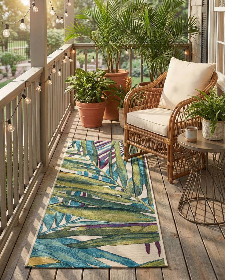 Detail image of 2' x 5' Easy-Clean Botanical Indoor / Outdoor Runner Rug