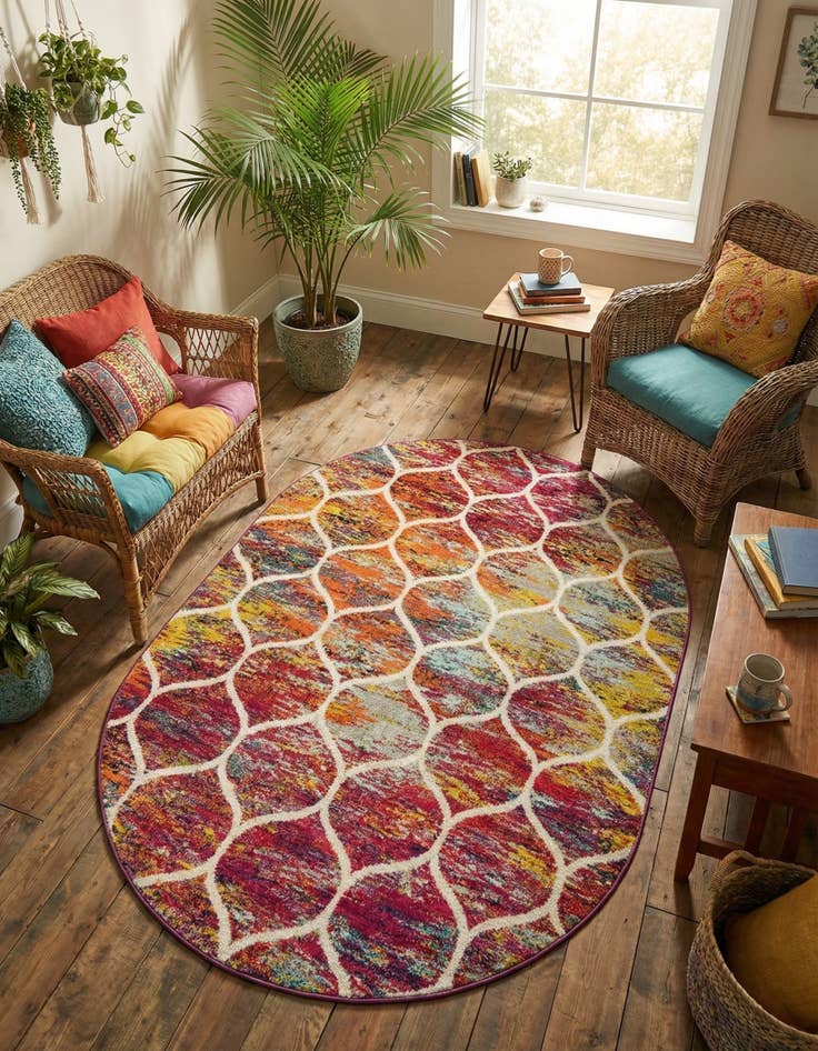 Detail image of  6' x 9' Lattice Frieze Oval Rug