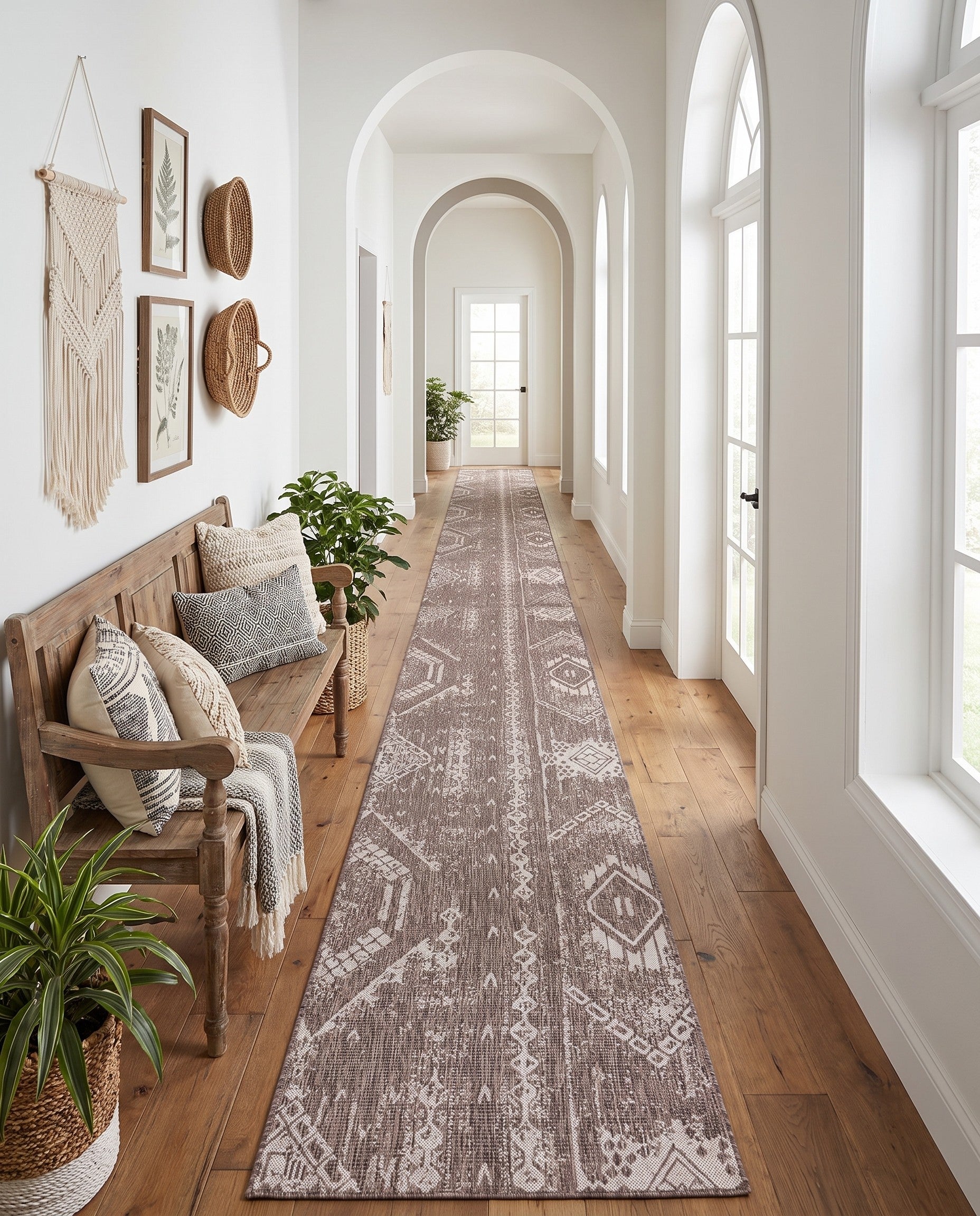 3' 3 x 14' Easy-Clean Bohemian Indoor / Outdoor Runner Rug