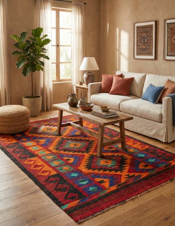 5' 5 x 8' 7 Hand Woven Kilim Fars Wool Rug