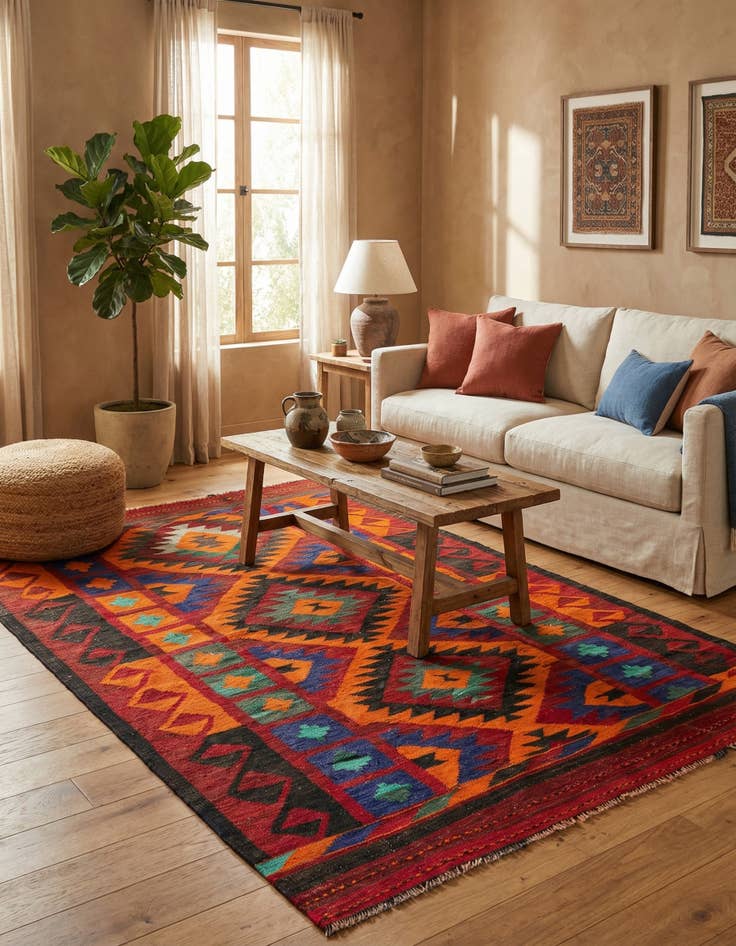 Detail image of 5' 5 x 8' 7  Hand Woven Kilim Fars Wool Rug