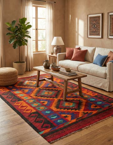 5' 5 x 8' 7 Hand Woven Kilim Fars Wool Rug