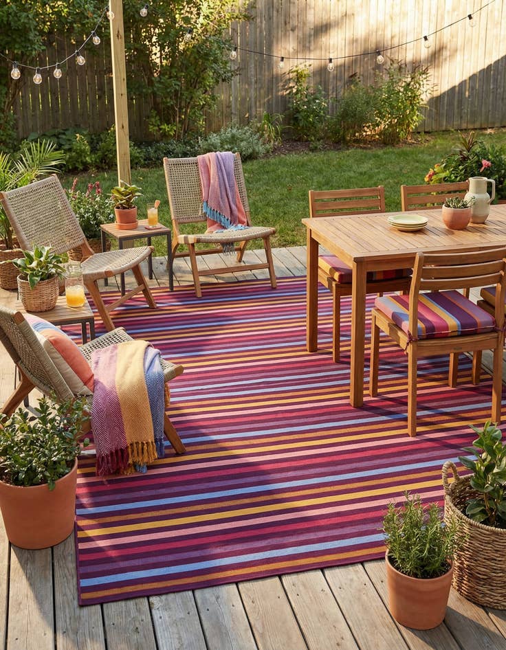 Detail image of 9' x 12'  Washable Striped Indoor / Outdoor Rug