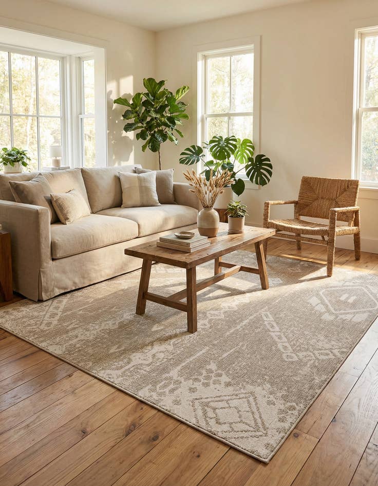 Detail image of 7' x 7'  Washable Bohemian Indoor / Outdoor Square Rug