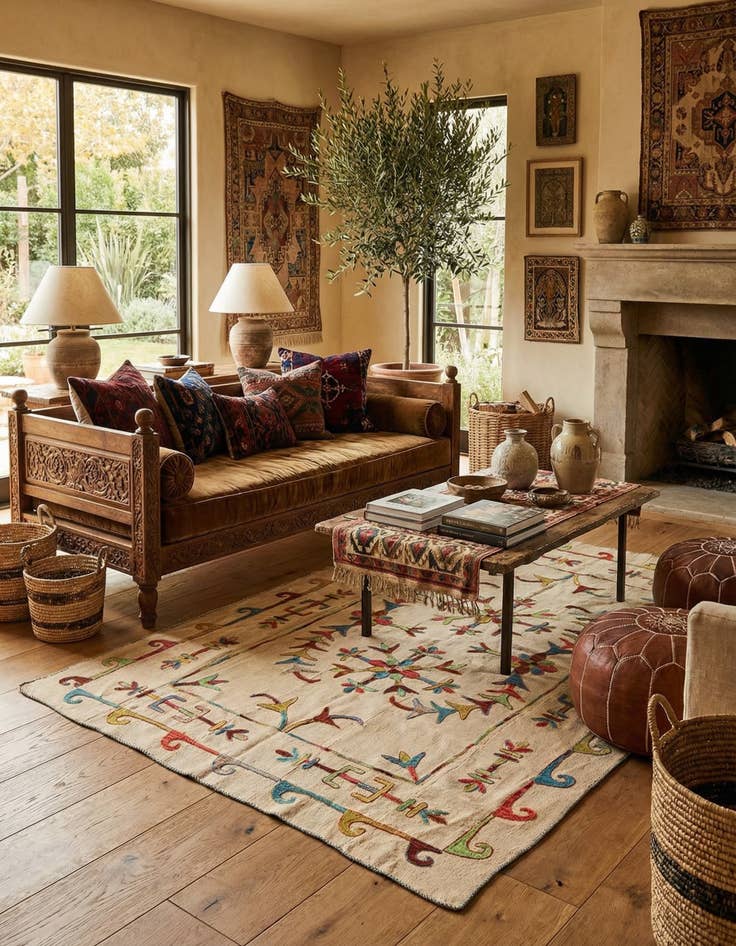 Detail image of 5' 5 x 7' 10  Hand Woven Kilim Suzani Wool Rug