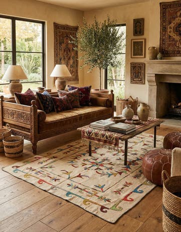 5' 5 x 7' 10 Hand Woven Kilim Suzani Wool Rug