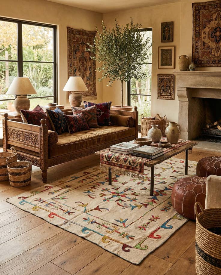 Detail image of 5' 5 x 7' 10 Hand Woven Kilim Suzani Wool Rug