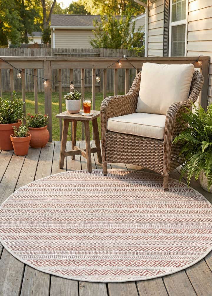 4' x 4' Easy-Clean Striped Indoor / Outdoor Round Rug