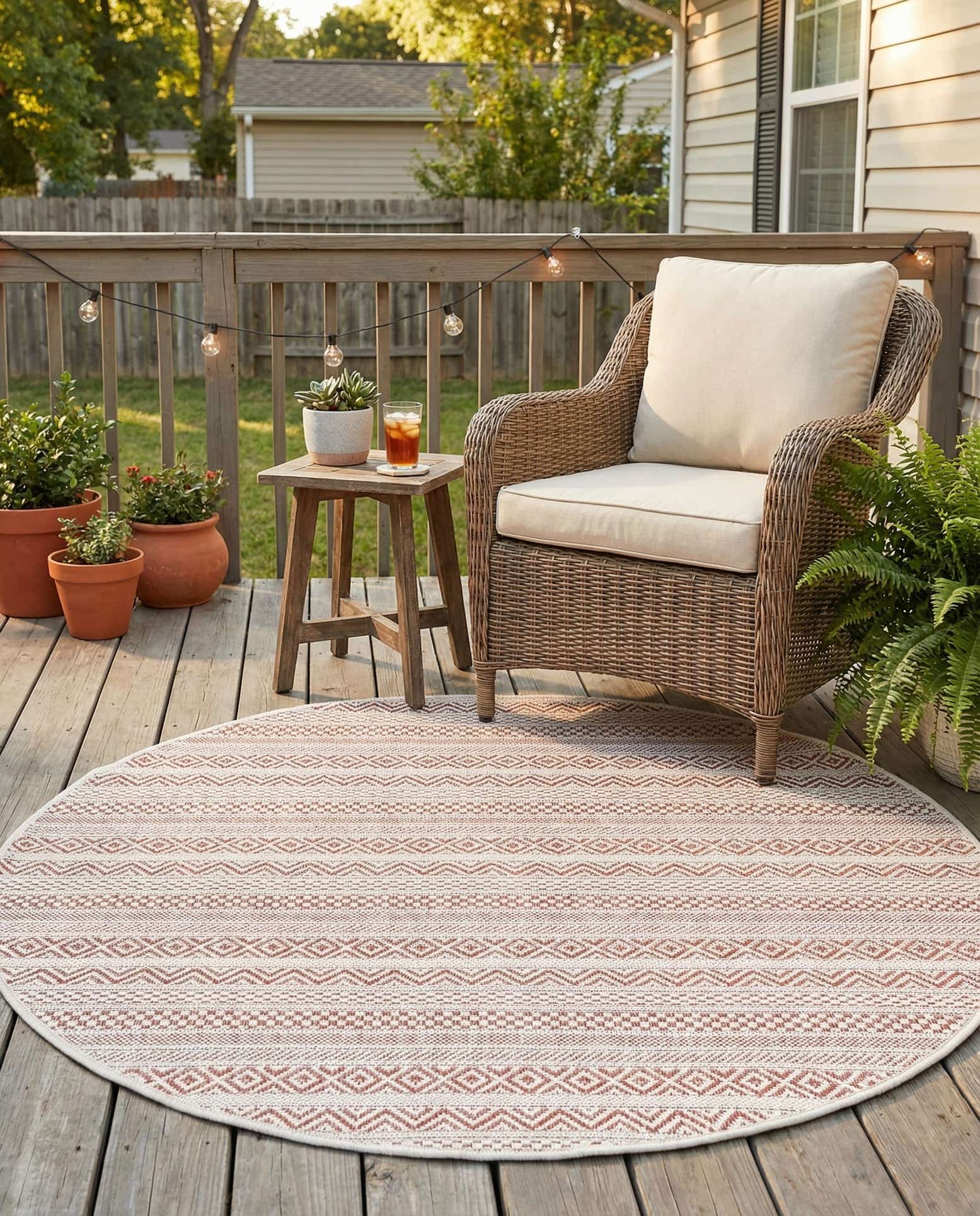 4' x 4' Easy-Clean Striped Indoor / Outdoor Round Rug