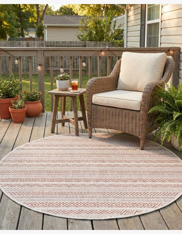 Red Easy-Clean Ribbon Indoor / Outdoor Round Rug
