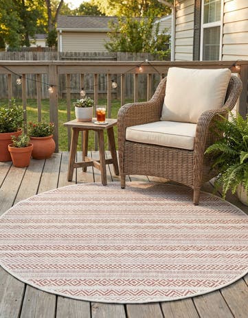 4' x 4' Easy-Clean Striped Indoor / Outdoor Round Rug