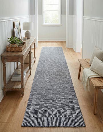 Navy Blue Hand Woven Geo Trellis Flatweave Runner Rug