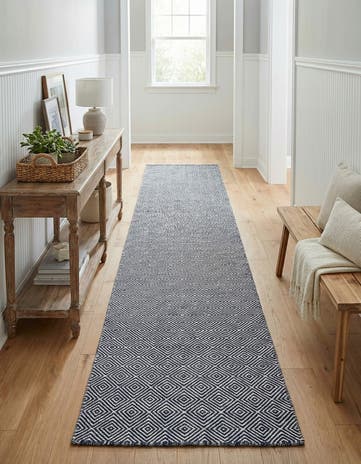 Navy Blue Hand Woven Geo Trellis Flatweave Runner Rug