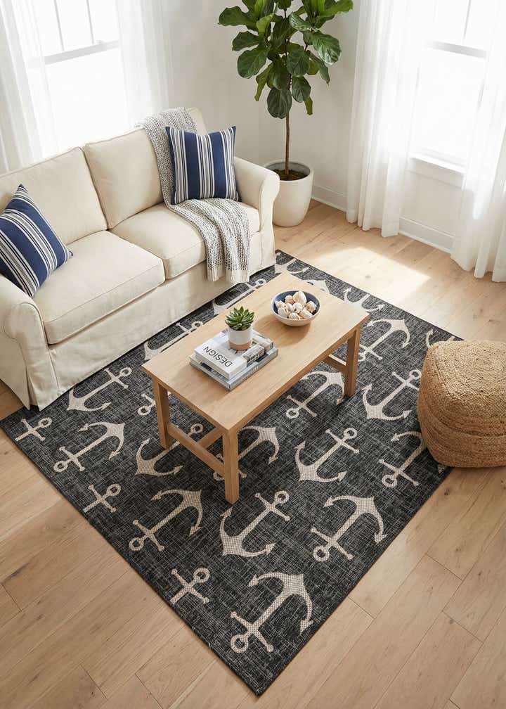 7' 10 x 7' 10 Easy-Clean Coastal Indoor / Outdoor Square Rug