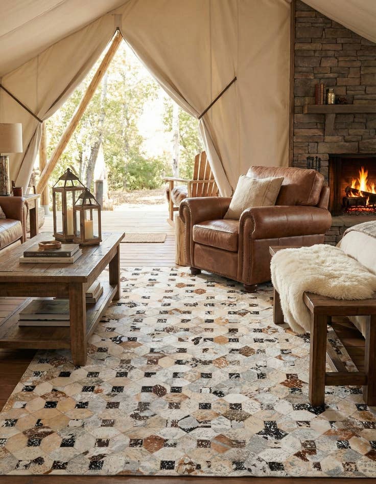 Detail image of 5' x 7' 10 Cowhide Leather Rug