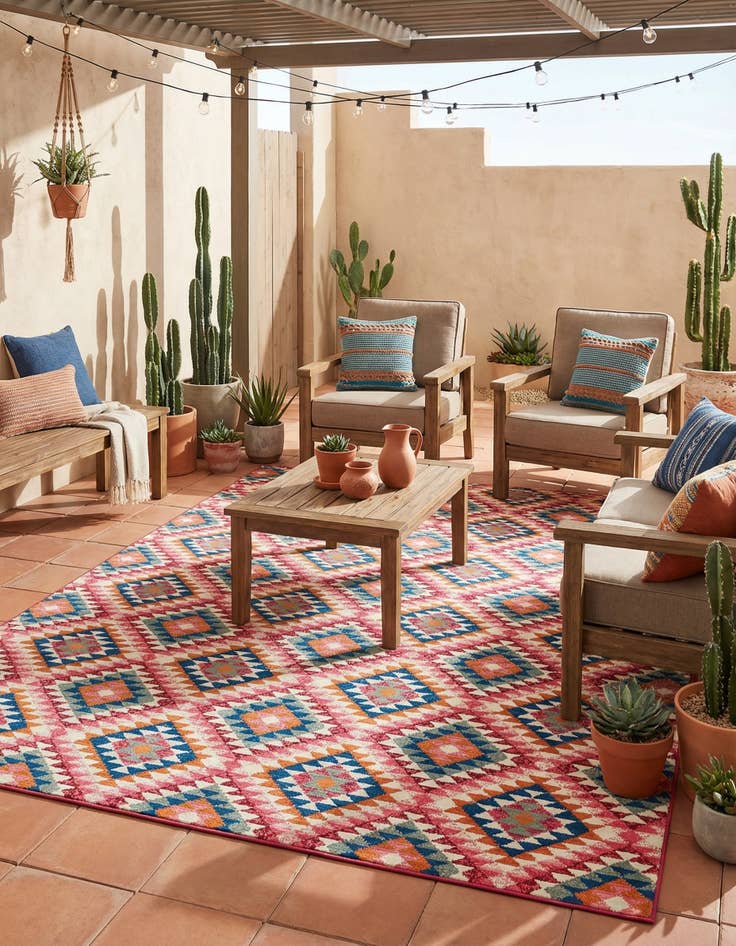 Detail image of 10' x 12' Easy-Clean Southwestern Indoor / Outdoor Rug
