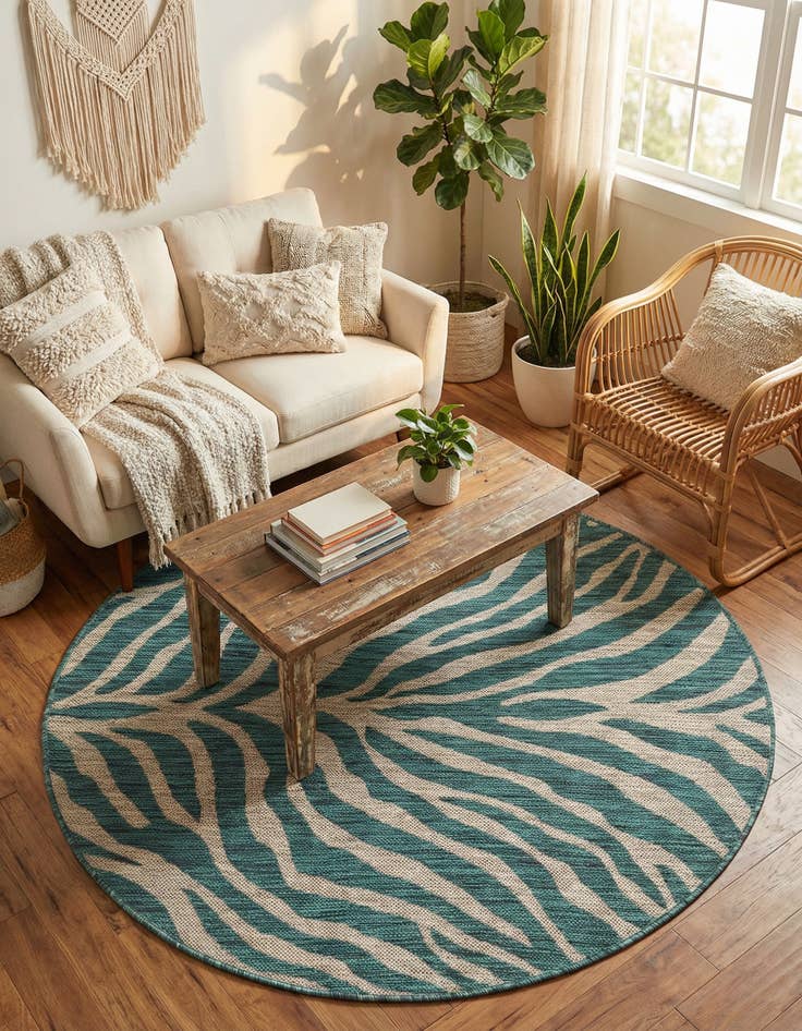 Detail image of 4' x 4'  Washable Safari Indoor / Outdoor Round Rug