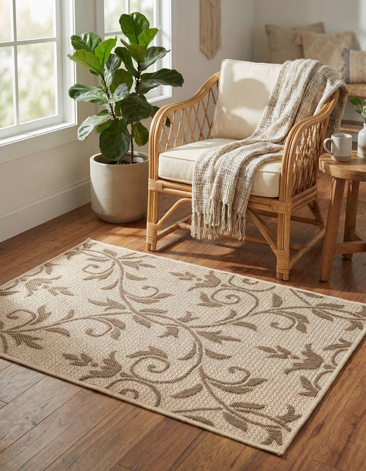 Detail image of 2' 2 x 3'  Washable Botanical Indoor / Outdoor Rug