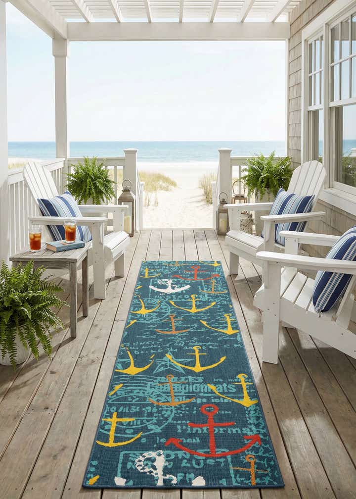 2' 7 x 10' Easy-Clean Coastal Indoor / Outdoor Runner Rug