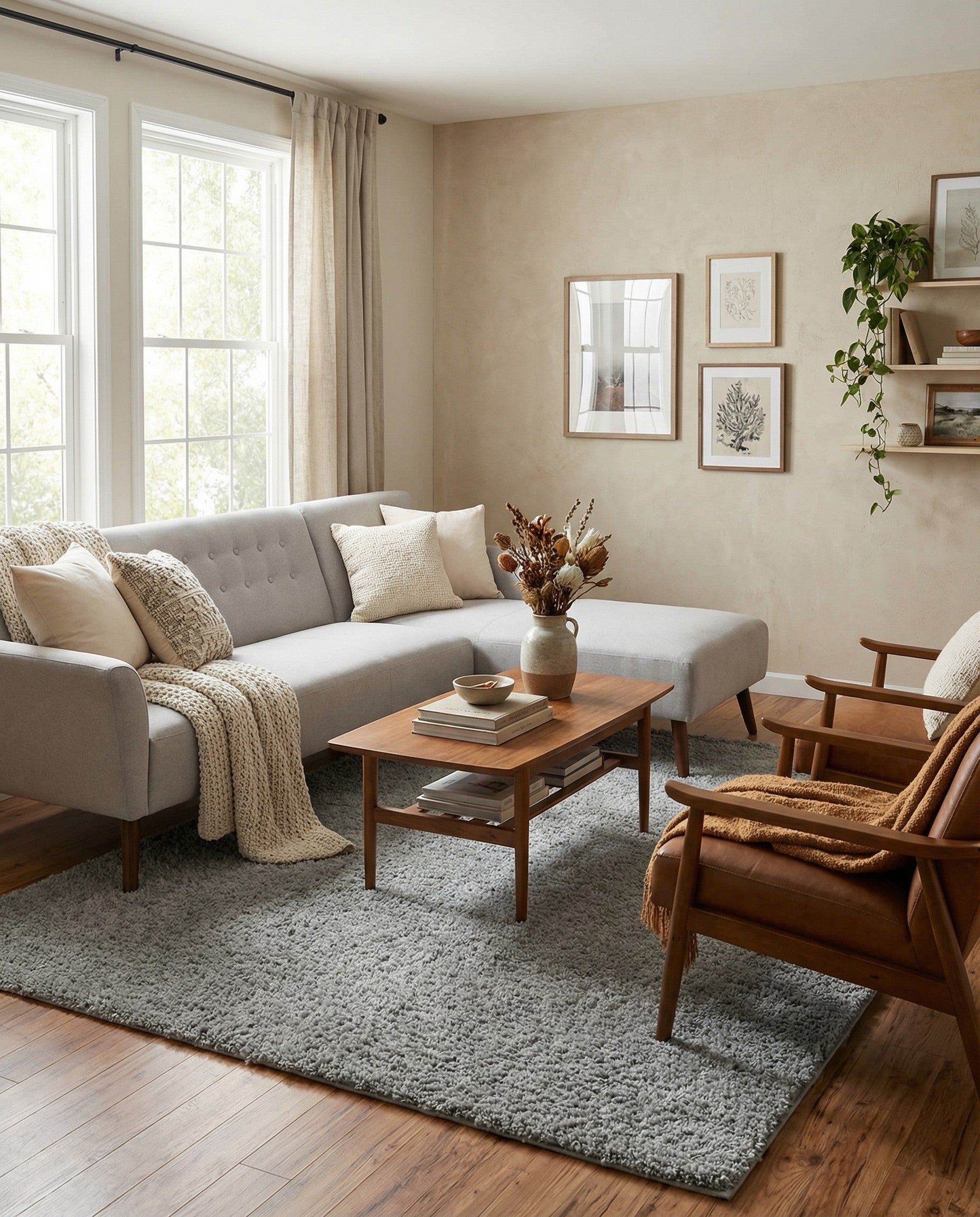 A soft, rectangular 8x10 gray shag rug with a textured pile, ideal for a modern living room or bedroom.