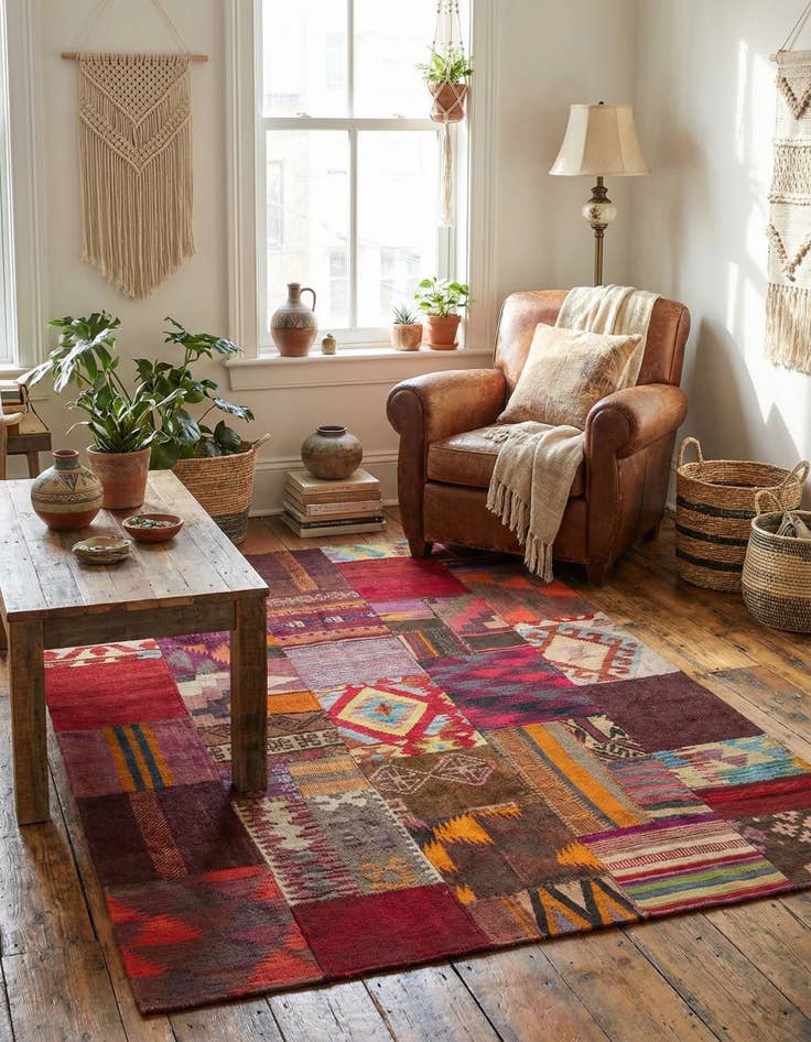 Detail image of  4' x 6'  Hand Woven Kilim Patchwork Wool Rug