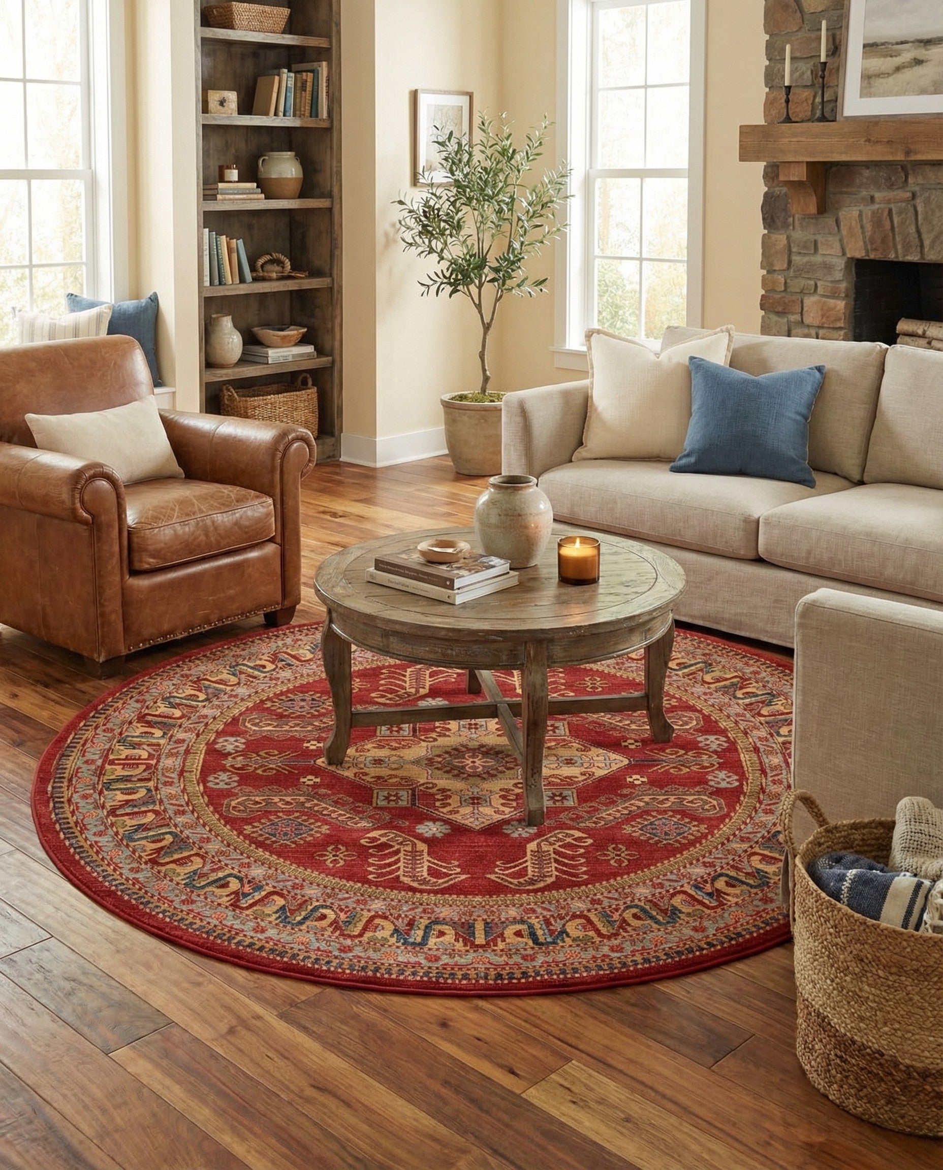 Red Sara Round Rug