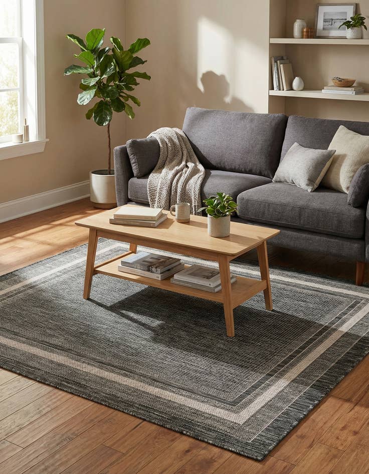 Detail image of 5' 3 x 5' 3  Washable Border Indoor / Outdoor Square Rug