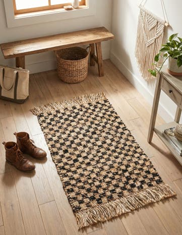 2' 2 x 3' 1 Hand Woven Checkered Jute Wool Rug
