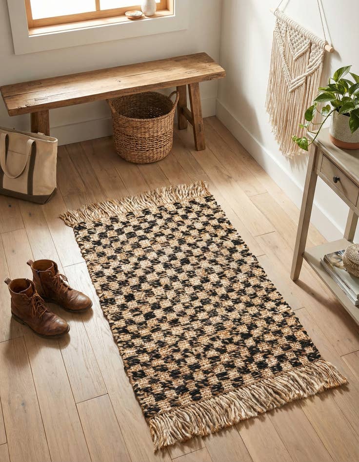 Detail image of 2' 2 x 3' 1  Hand Woven Checkered Jute Wool Rug