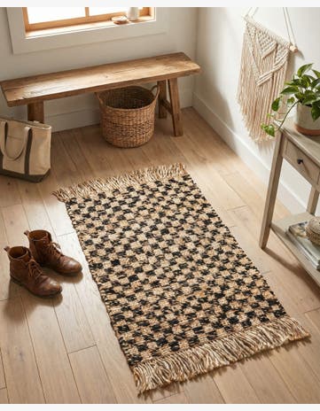 2' 2 x 3' 1 Hand Woven Checkered Jute Wool Rug