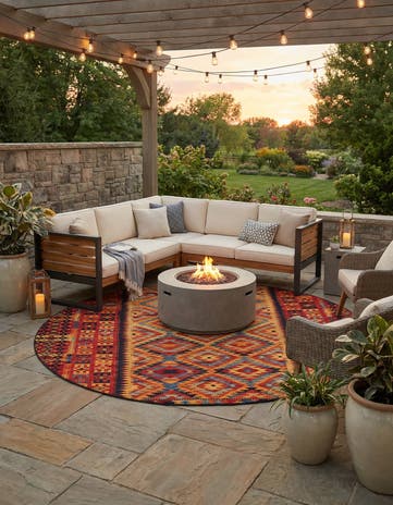 12' x 12' Easy-Clean Tribal Indoor / Outdoor Round Rug