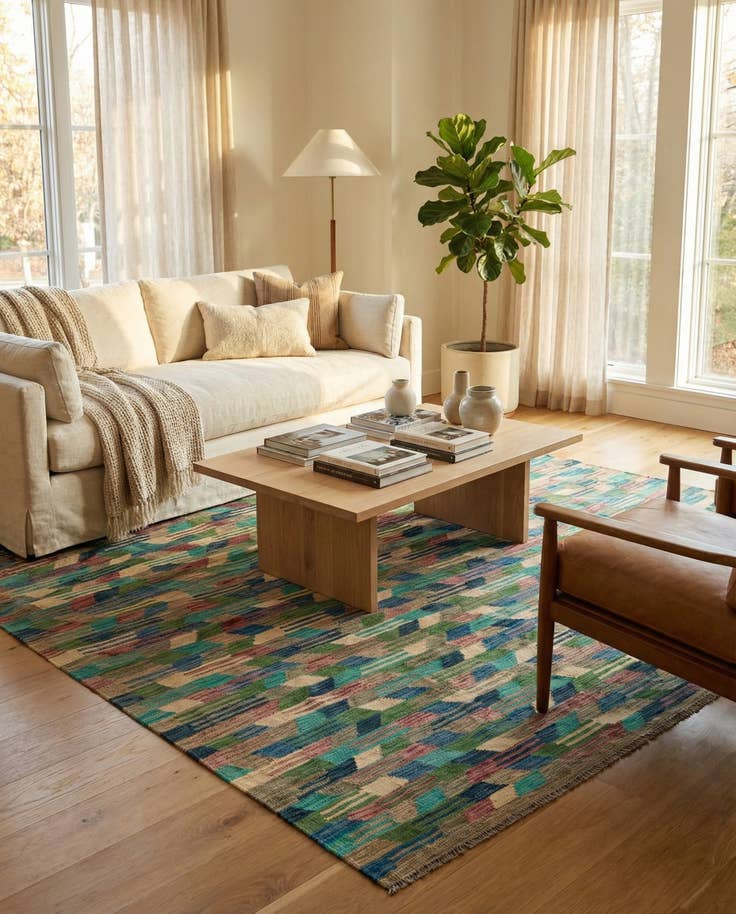 Detail image of 6' 3 x 9' 9 Hand Woven Kilim Modern Wool Rug