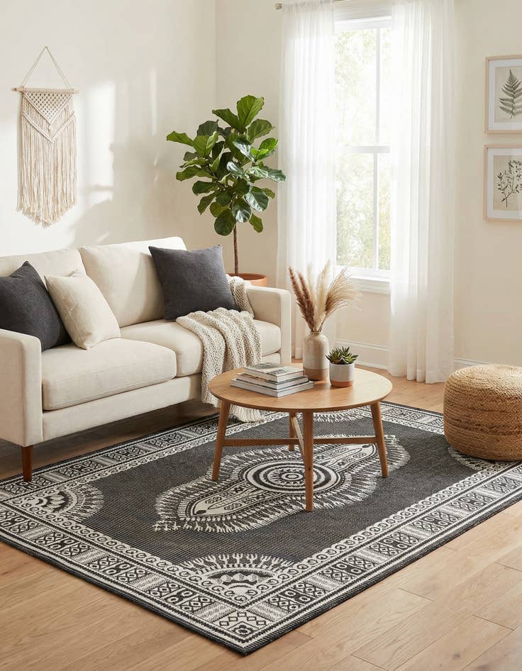 Detail image of 5' 3 x 8'  Washable Traditional Indoor / Outdoor Rug