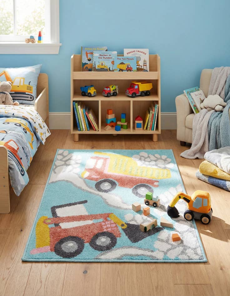 Detail image of 2' 2 x 3' Construction Whimsy Kids Rug
