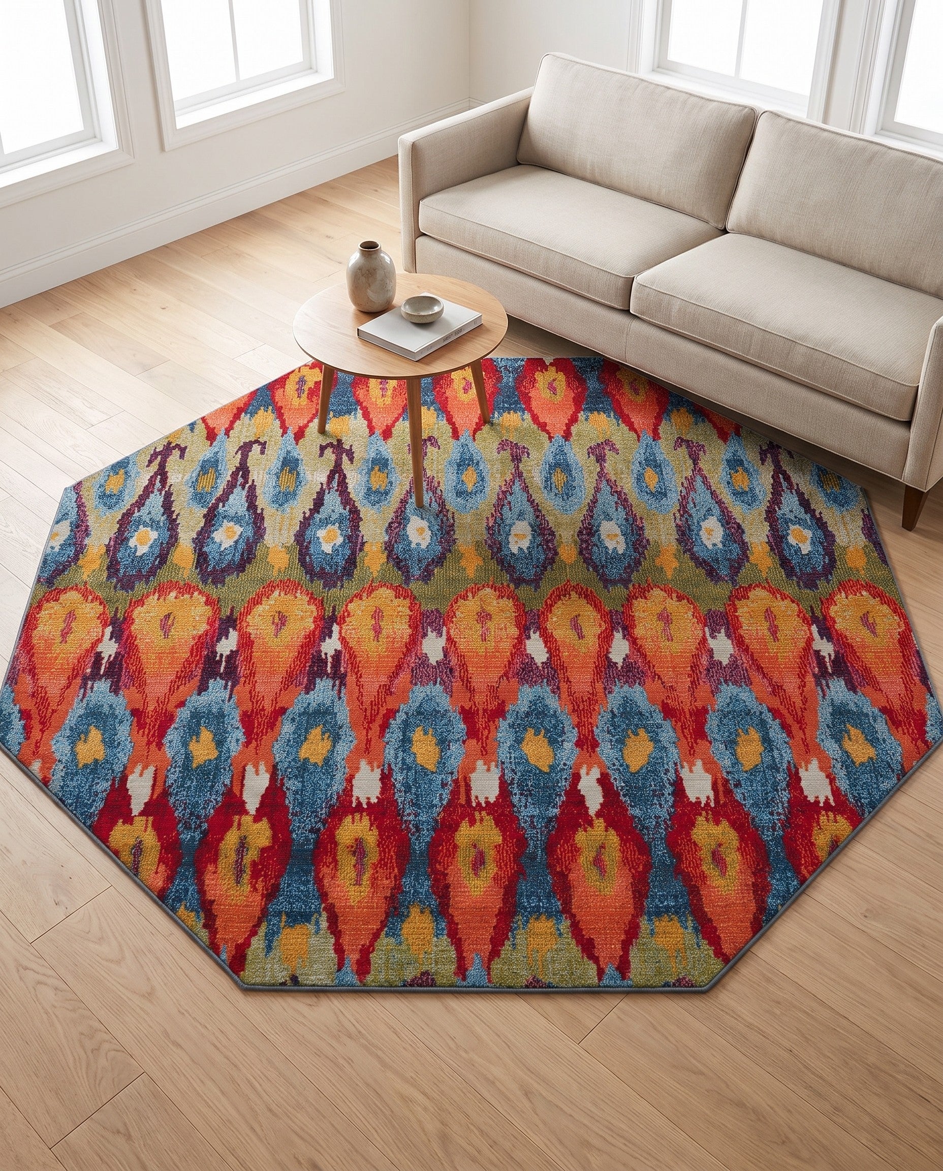 7' x 7' Easy-Clean Modern Indoor / Outdoor Octagon Rug