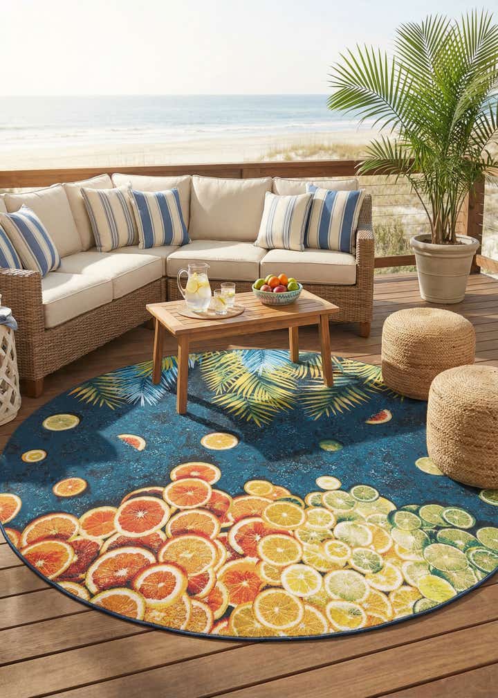 10' x 10' Easy-Clean Coastal Indoor / Outdoor Round Rug