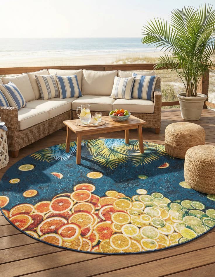 Detail image of 10' x 10'  Washable Coastal Indoor / Outdoor Round Rug