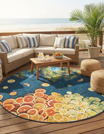 10' x 10' Easy-Clean Coastal Indoor / Outdoor Round Rug