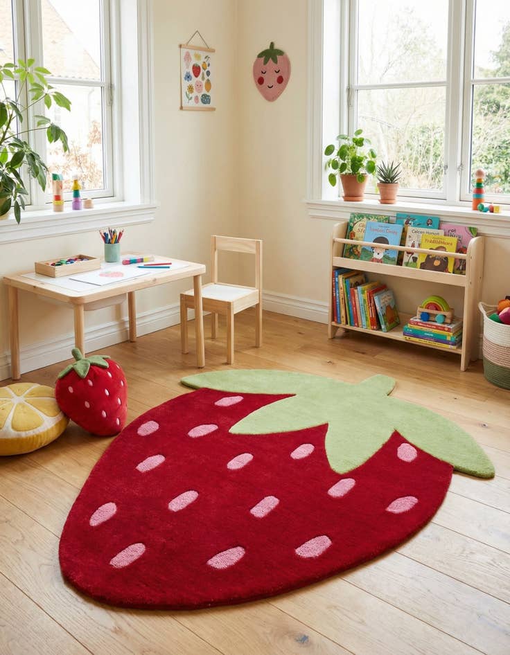 Detail image of 5' 2 x 6' 1 Happy Rugs Strawberry Wool Square