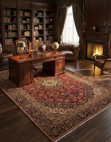 6' x 9' 7 Hand Knotted Kashan Persian Wool Rug