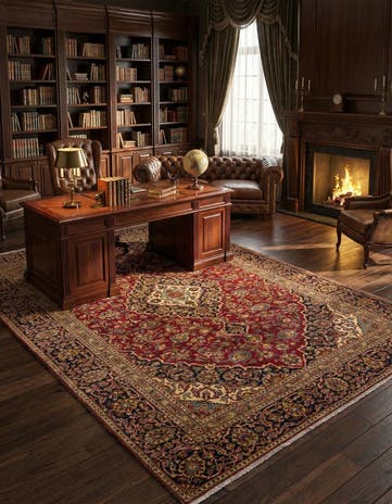 6' x 9' 7 Hand Knotted Kashan Persian Wool Rug