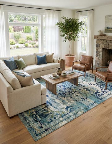 Blue Washable Fleur Rug