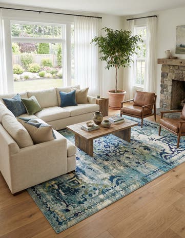 Blue Washable Fleur Rug