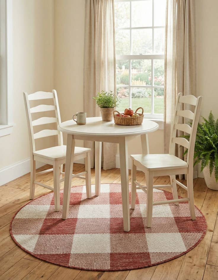 Detail image of 3' x 3'  Washable Checkered Indoor / Outdoor Round Rug