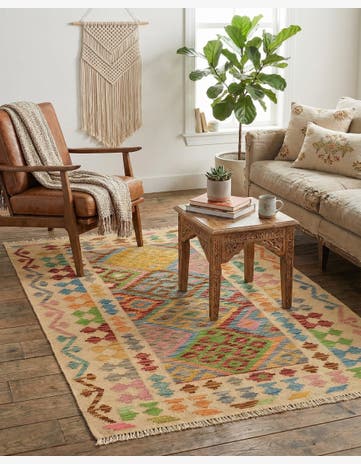 3' 5 x 5' Hand Woven Kilim Maymana Wool Rug