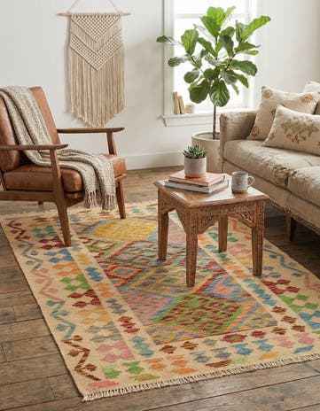 3' 5 x 5' Hand Woven Kilim Maymana Wool Rug
