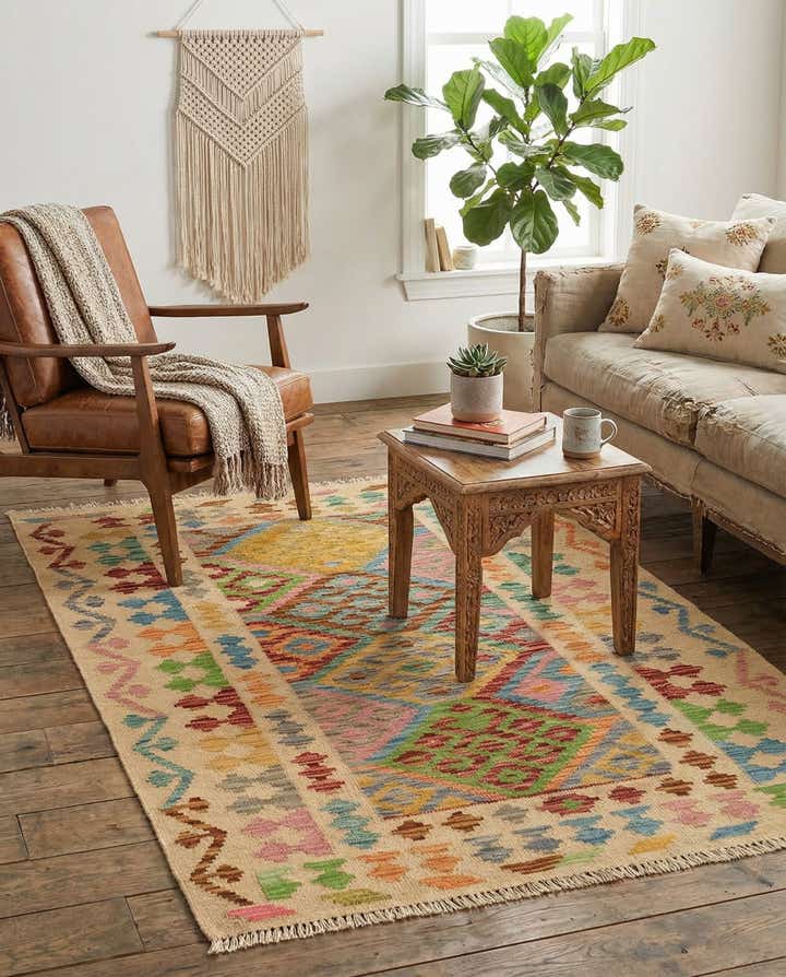 3' 5 x 5' Hand Woven Kilim Maymana Wool Rug