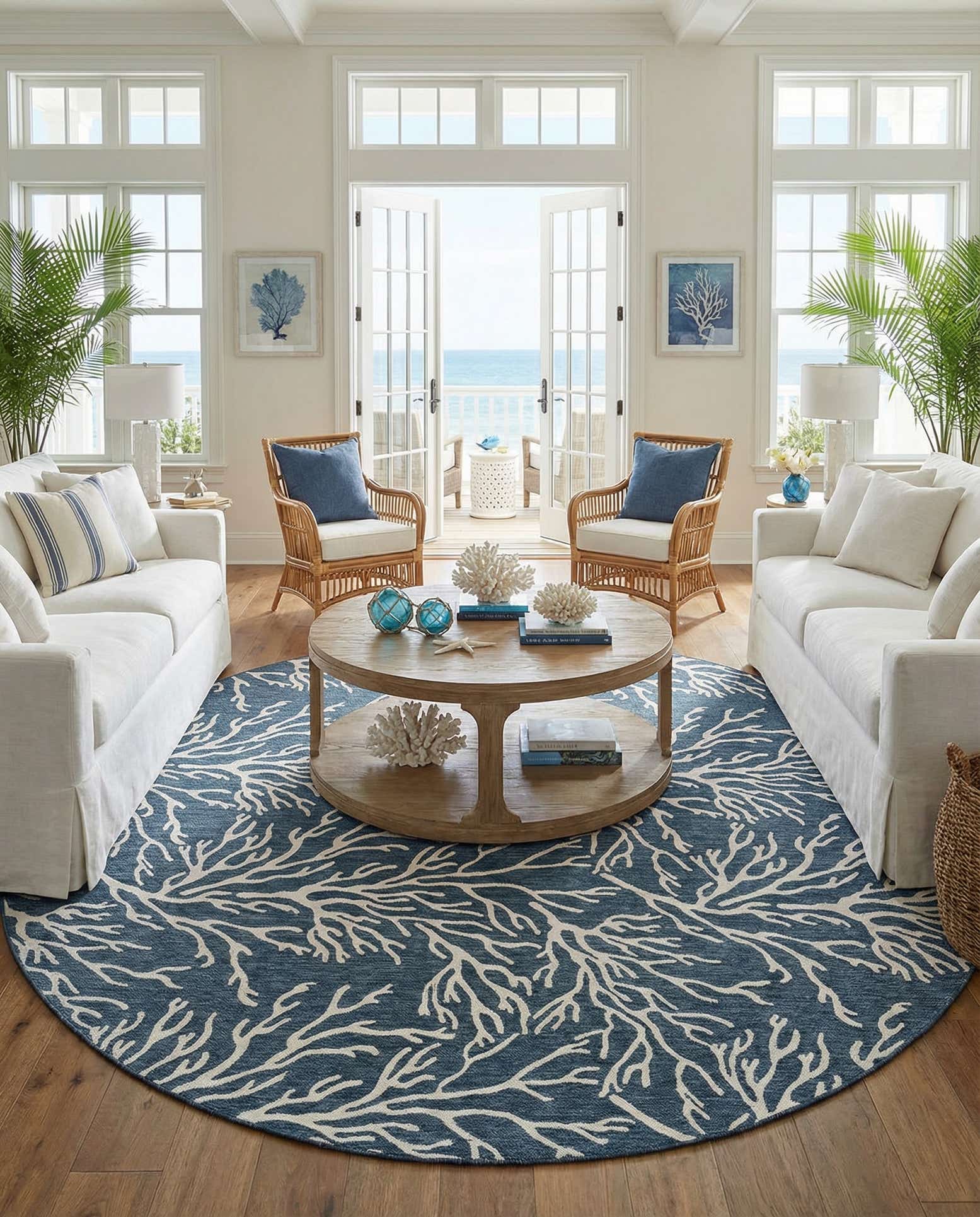 12' x 12' Easy-Clean Coastal Indoor / Outdoor Round Rug