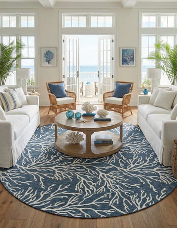 12' x 12' Easy-Clean Coastal Indoor / Outdoor Round Rug
